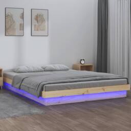 Berkfield Home LED Bed Frame 140x190 cm Solid Wood in Light Brown - thumbnail 2