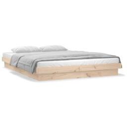 Berkfield Home LED Bed Frame 140x190 cm Solid Wood in Light Brown - thumbnail 5