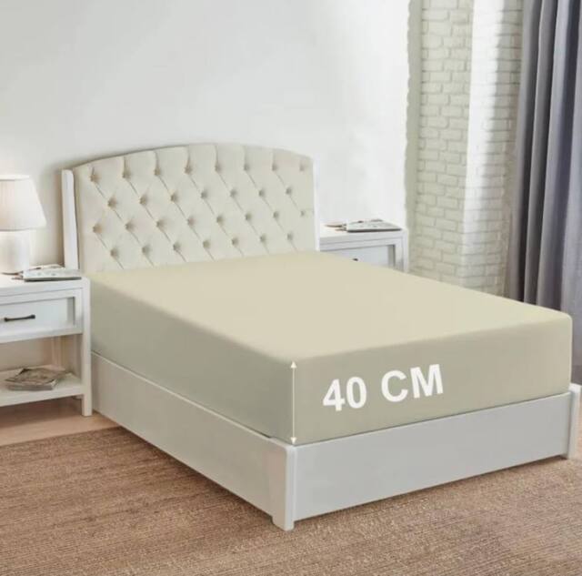 "Homes-Linen 180 Thread Count 16""/40cm Extra Deep Non Iron Fitted Sheet in Cream - Size: King" - image 1