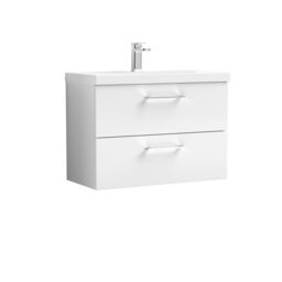 Balterley Bathroom Wall Hung 2 Soft Close Drawer Vanity Unit, Satin Green, 610mm in White - thumbnail 1