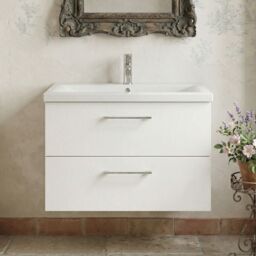 Balterley Bathroom Wall Hung 2 Soft Close Drawer Vanity Unit, Satin Green, 610mm in White - thumbnail 9