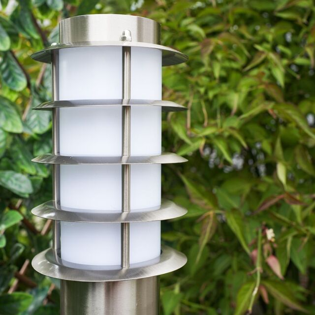 ValueLights Wharf Set of 2 Stainless Steel Outdoor 1000mm Ground Post Bollard Lights in Silver - image 1