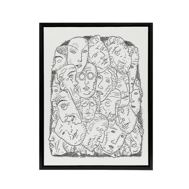 "Artery8 Maskers Masks Black & White Drawing Gestel Black Framed Canvas Art - Size: W12"" x H16""" - image 1