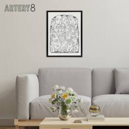 "Artery8 Maskers Masks Black & White Drawing Gestel Black Framed Canvas Art - Size: W12"" x H16""" - thumbnail 3