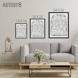 "Artery8 Maskers Masks Black & White Drawing Gestel Black Framed Canvas Art - Size: W12"" x H16""" - thumbnail 4