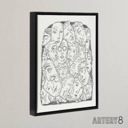 "Artery8 Maskers Masks Black & White Drawing Gestel Black Framed Canvas Art - Size: W12"" x H16""" - thumbnail 2