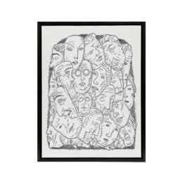 "Artery8 Maskers Masks Black & White Drawing Gestel Black Framed Canvas Art - Size: W12"" x H16""" - thumbnail 1