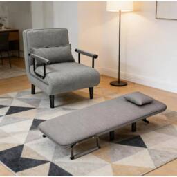 NESTLUNE Upholstered 1 Seater Fabric Sofa-Bed Sleeper Couch Sofabed in Grey - Size: 100 cm x 15 cm - thumbnail 5