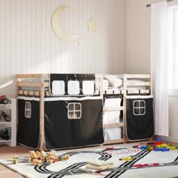 Berkfield Home Bunk Bed without Mattress White&Black 90x200 cm Solid Wood Pine in Black