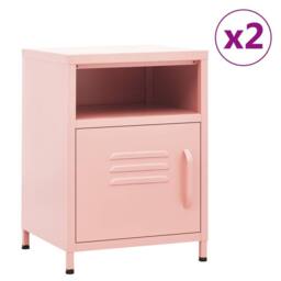 Berkfield Home Nightstands 2 pcs Pink 35x35x51 cm Steel - Size: 35 x 35 x 51 cm - thumbnail 2