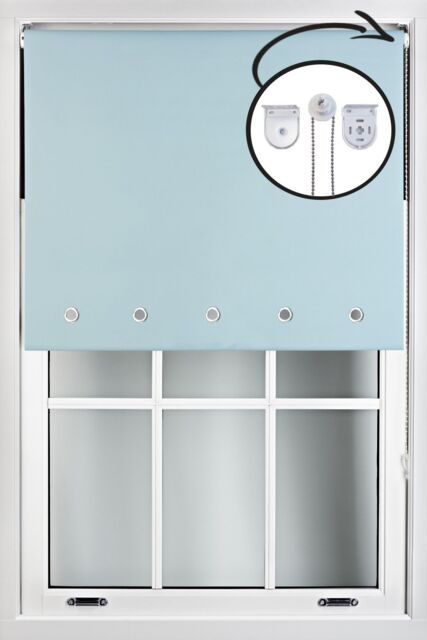 Furnished Duck Egg Blue Blackout Roller Blinds with Chrome Round Eyelets & Metal Fittings - Size: 70 cm width x 210 cm drop