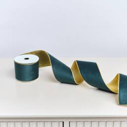 Melody Maison Large Green & Gold Velvet Wired Ribbon Garland - 270cm (2.7m / 106.3') - thumbnail 6