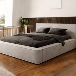 Stratus Interiors Optimus Luxury Velvet Bed Frame with Chevron Panel Headboard Set in Beige - Size: Super King - thumbnail 2