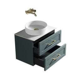Bathroom Kingdom Bakewell Smoked Sage Wall Hung Basin Vanity 600mm in Teal - thumbnail 2