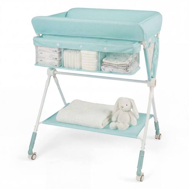 Costway Portable Baby Changing Table Foldable Diaper Changing Station in Blue - image 1