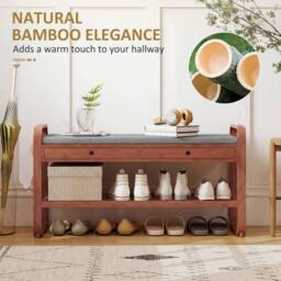 HOMCOM Shoe Bench with 2 Drawers Cushioned Seat Storage Shelf 130 kg 105 cm in Dark Brown - thumbnail 4