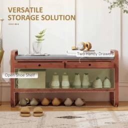 HOMCOM Shoe Bench with 2 Drawers Cushioned Seat Storage Shelf 130 kg 105 cm in Dark Brown - thumbnail 6