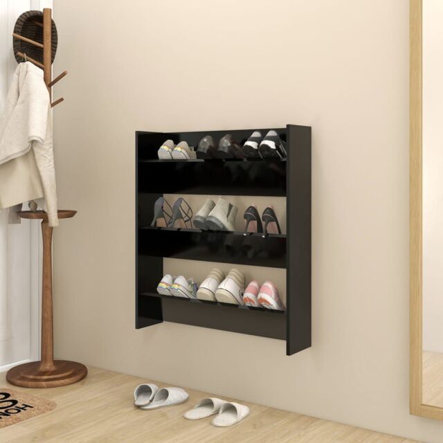 Berkfield Home Wall Shoe Cabinet Black 80x18x90 cm Engineered Wood - Size: 80 x 18 x 90 cm - image 1