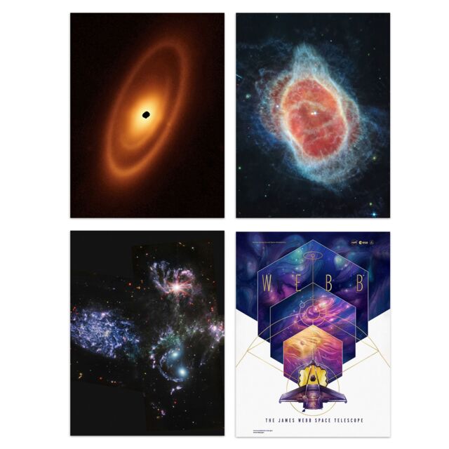Artery8 Pack of 4 NASA James Webb Space Telescope Images Fomalhaut Southern Ring Nebula Stephan's Quintet Galaxies Unframed Wall Art Living Room - image 1