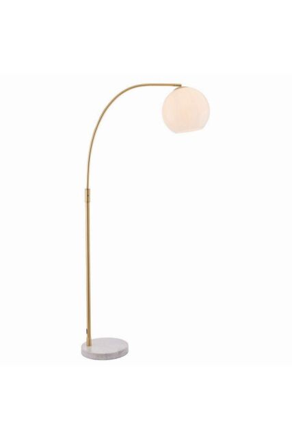 Netlighting Otto Floor Lamp Satin Brushed Gold Effect Plate & Gloss Opal Glass 1 Light IP20 E27 - image 1