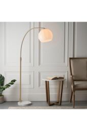 Netlighting Otto Floor Lamp Satin Brushed Gold Effect Plate & Gloss Opal Glass 1 Light IP20 E27 - thumbnail 2