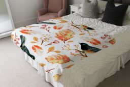 Benjamin Tate Design Birds & Leaves In Autumn Blanket in Natural - Size: 120 cm x 150 cm - thumbnail 3