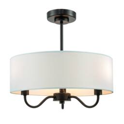 Happy Homewares Traditional Chandelier Semi Flush Ceiling Light with Linen Shade in Black