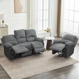 FURNITURE ONE Electric Reclining Sofa Set, Corduroy Fabric - 1+3 Sofa Set in Grey - Size: 1 Pack - thumbnail 6