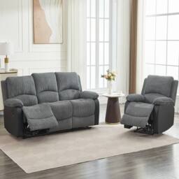 FURNITURE ONE Electric Reclining Sofa Set, Corduroy Fabric - 1+3 Sofa Set in Grey - Size: 1 Pack - thumbnail 5