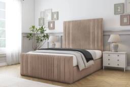 "Comfort Beds The Foxy Naples Bed Frame - 50"" Upholstered Headboard in Light Brown - Size: Super King" - thumbnail 1