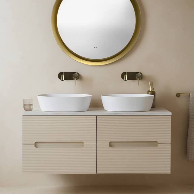 Bathroom Kingdom Monza Oatmeal & Grey Fluted Wall Hung Vanity Basin 1200mm - image 1