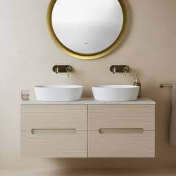 Bathroom Kingdom Monza Oatmeal & Grey Fluted Wall Hung Vanity Basin 1200mm - thumbnail 1
