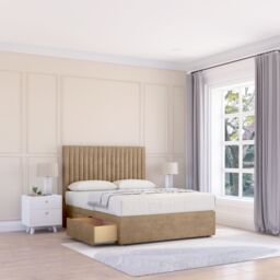 "Sloomy Manhattan Divan Bed Base No Drawers & 26"" Struts Headboard in Light Brown - Size: Single"