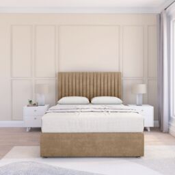 "Sloomy Manhattan Divan Bed Base No Drawers & 26"" Struts Headboard in Light Brown - Size: Single" - thumbnail 2