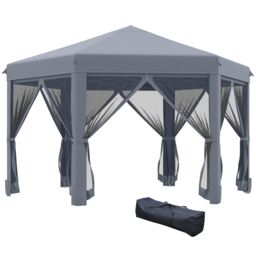 OUTSUNNY 3.2m Outdoor Pop Up Gazebo Hexagonal Canopy Tent with Mesh Sidewalls Handy Bag in Grey - thumbnail 2