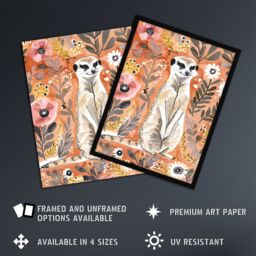 "Artery8 Cute Meerkat with Wildflowers Orange Watercolour Wall Art Print - Size: W18"" x H24""" - thumbnail 2