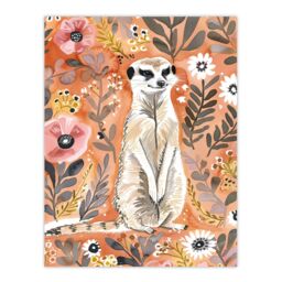"Artery8 Cute Meerkat with Wildflowers Orange Watercolour Wall Art Print - Size: W18"" x H24""" - thumbnail 1