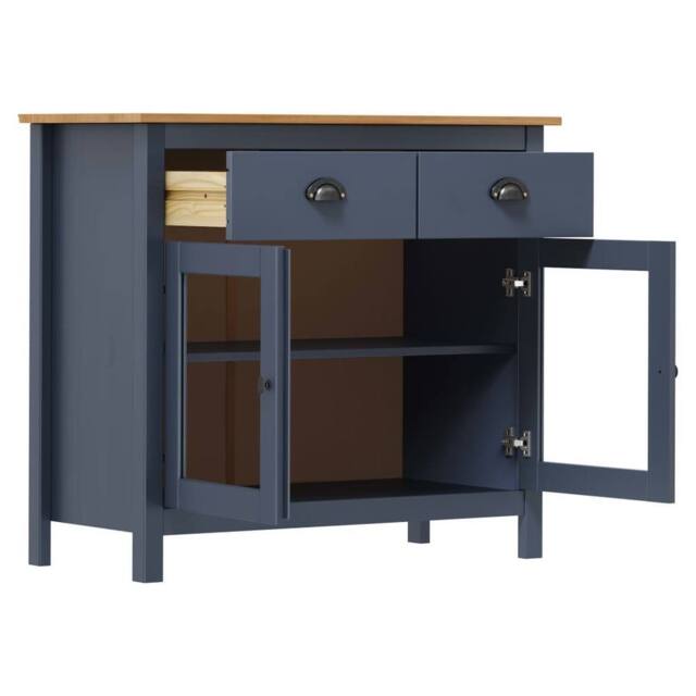 Berkfield Home Sideboard Hill Grey 90x40x80 cm Solid Pine Wood in Dark Blue - Size: 90 x 40 x 80 cm - image 1