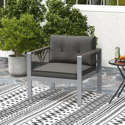 Costway Aluminum Outdoor Patio Armchair Outdoor Garden Modern Sofa Chair with Cushions in Grey - thumbnail 3