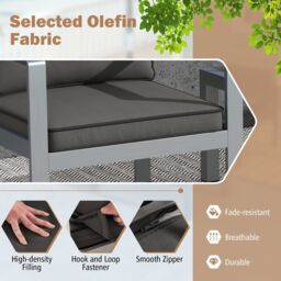 Costway Aluminum Outdoor Patio Armchair Outdoor Garden Modern Sofa Chair with Cushions in Grey - thumbnail 5