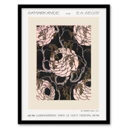 Artery8 Vintage Art Deco Flower Pattern Vintage Framed Wall Art Print Seguy in Beige - Size: A4 - thumbnail 1