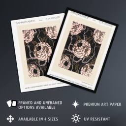 Artery8 Vintage Art Deco Flower Pattern Vintage Framed Wall Art Print Seguy in Beige - Size: A4 - thumbnail 2