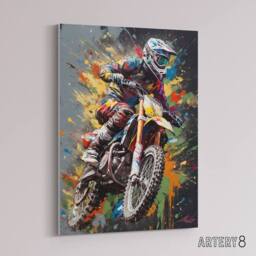 "Artery8 Dirt Bike Sport Motocross Paint Splat Canvas Wall Art Print - Size: W18"" x H24""" - thumbnail 2