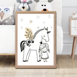 ARTZE Scandi Princess Little & Pegasus Framed Print SIZE: A2 with Oak Frame in Black - Size: A4 - thumbnail 2