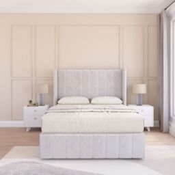 "Sloomy Melbourne Upholstered Wingback Bed Set With No Drawers & 54"" Floor standing Headboard -Plush Velvet in Silver - Size: Super King" - thumbnail 1