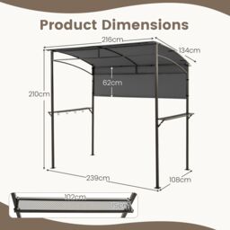 Costway 239 x 108 cm Grill Gazebo Outdoor Patio BBQ Canopy in Grey - thumbnail 2