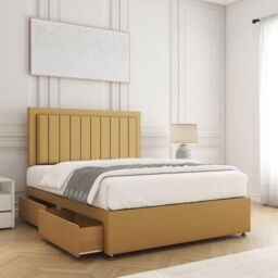 BSSPOKE Zarah Divan Bed Plush Velvet 2Drawers Same Side Headboard No Mattress in Mustard - Size: King - thumbnail 2