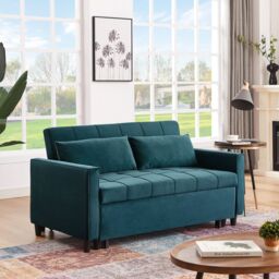 FURNITURE ONE Sofa Bed Double, Convertible 3 in 1 Pull Out Sofa Bed Max Load 300LBS in Dark Green - Size: 1 Pack - thumbnail 3