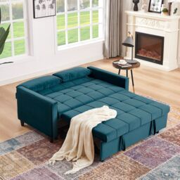 FURNITURE ONE Sofa Bed Double, Convertible 3 in 1 Pull Out Sofa Bed Max Load 300LBS in Dark Green - Size: 1 Pack - thumbnail 2