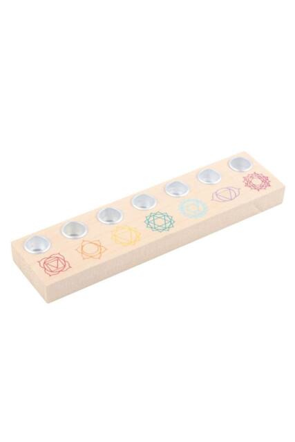 KDMD Seven Chakras Wooden Candle Holder - Balance & Serenity Decor in Beige - image 1